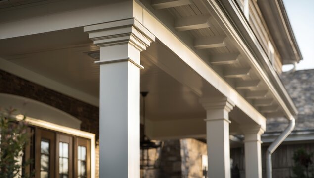Porch exterior upgrade using crown molding and fiber cement soffit to elevate style