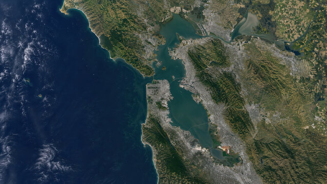 Satellite imagery of northern California displaying the complete San Francisco geographic region with urban landscapes