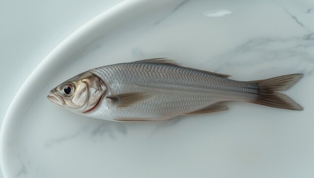 Top view of catla fish on an elegant white surface with designated copy space