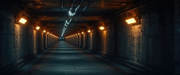 Fototapeta premium Tunnel passage lit by bright emergency safety lights