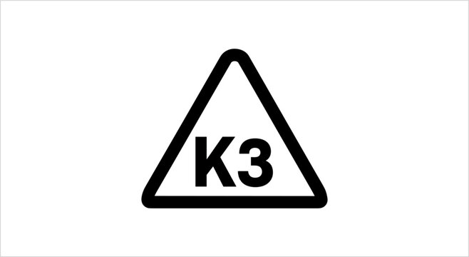 Black Triangle Symbol with K3 Text Inside.