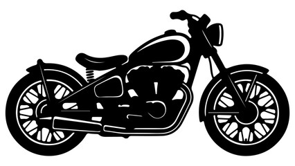 Black and White Vintage Motorcycle Vector Illustration Isolated on Transparent Background Classic Cruiser Bike Silhouette Graphic Design Element © MDALAMGIR