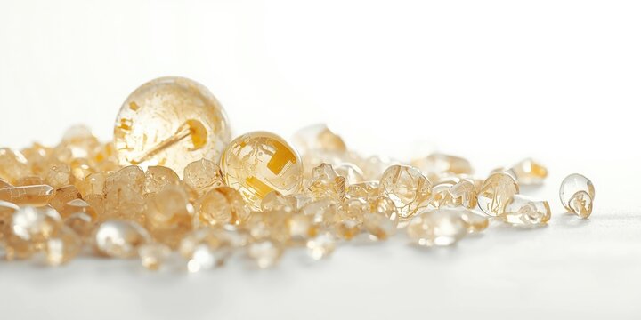 Mastic resin beads isolated with bright white background