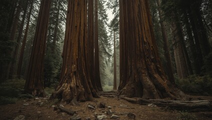 Obraz premium Sequoia trees standing firm in a calm and dense forest area