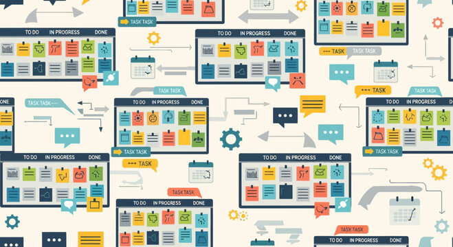 Kanban Board Pattern: Agile Project Management, Workflow, Tasks, To-Do List, Business Strategy