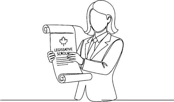 Professional woman holding legislative scroll document illustration.