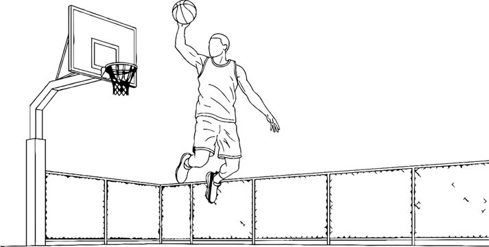 Dynamic Basketball Player Dunking on Outdoor Court.