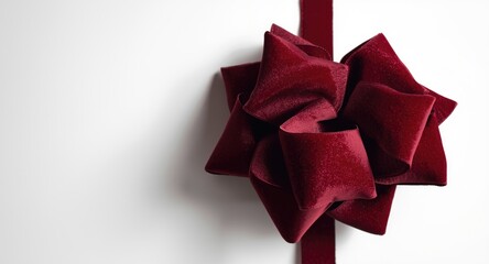 Obraz premium Luxurious burgundy velvet bow isolated on a plain white background for holiday gift wrapping