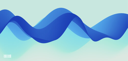 Naklejka premium Blue abstract ocean seascape. Sea surface. Realistic landscape with waves. Nature background. Cover design template. 3d vector illustration for banner, flyer, poster or brochure.