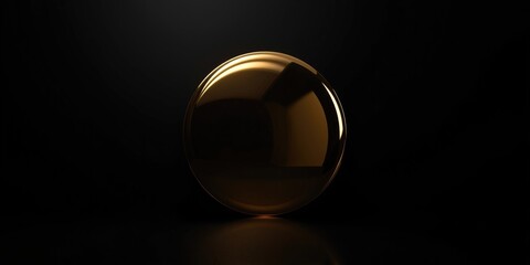 Obraz premium shiny gold round shape centered on a dark matte black backdrop with copy space