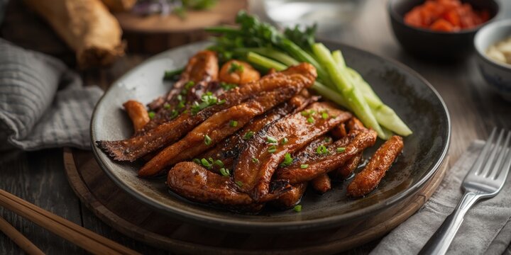 Traditional fried marinated saury accompanied by fresh vegetables