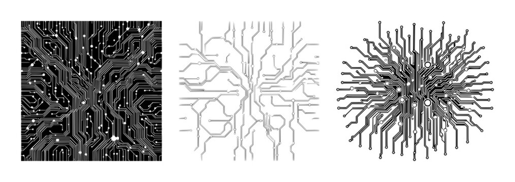 AI technology circuit pattern set with seamless data pathways featuring artificial intelligence network, digital background, and futuristic design
