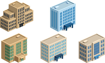 Isometric Multi-Story Building Illustrations with Modern Architecture and Urban Commercial Design Concepts © MehenajParvin