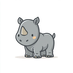 Fototapeta premium A cute, minimalist 2D cartoon blue rhinoceros. It features clean lines, simple shapes, and a solid pastel blue color on a seamless white background.