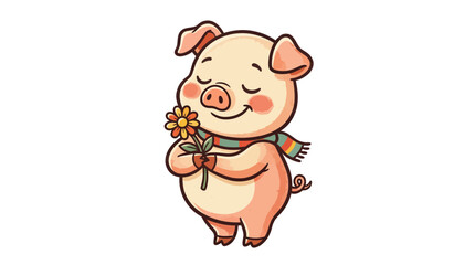 Fototapeta premium Cartoon Pig Character Holding Carrot in Happy Pose on Transparent Background