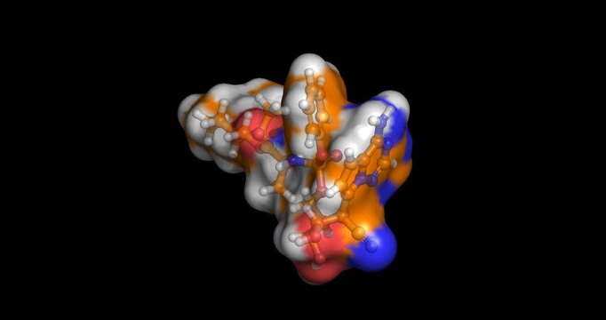 Remdesivir, RNA-dependent RNA polymerase nsp12 inhibitor, 3D molecule spinning, 4K