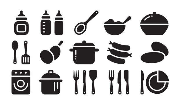 Kitchenware and tableware icons for cooking and dining illustration collection.