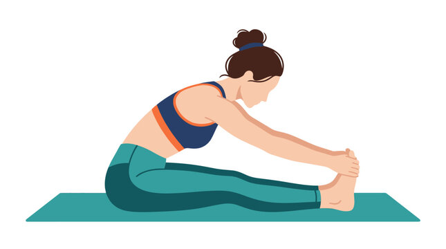 Woman doing seated forward bend yoga pose on mat, stretching hamstrings and spine