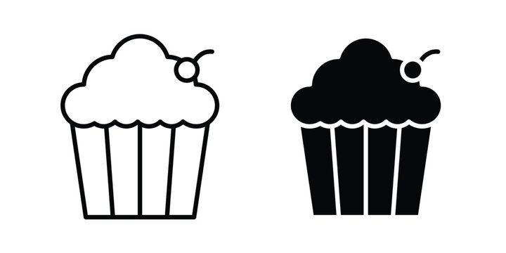 Cupcake icon. Editable line vector element set