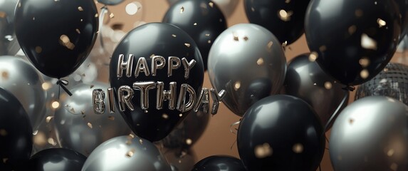 Obraz premium Men's birthday design featuring dark and silver balloons scattered around