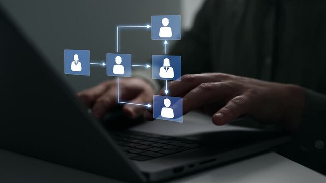 Scheme hierarchy management of corporate. Organizational chart company hierarchy,roles,team structure,showing connections between managers, employees,and departments for clear communication workflow.