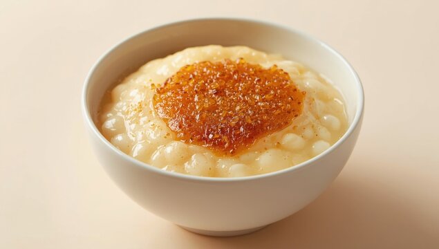 Rich tapioca pudding served with a crackling caramelized sugar layer