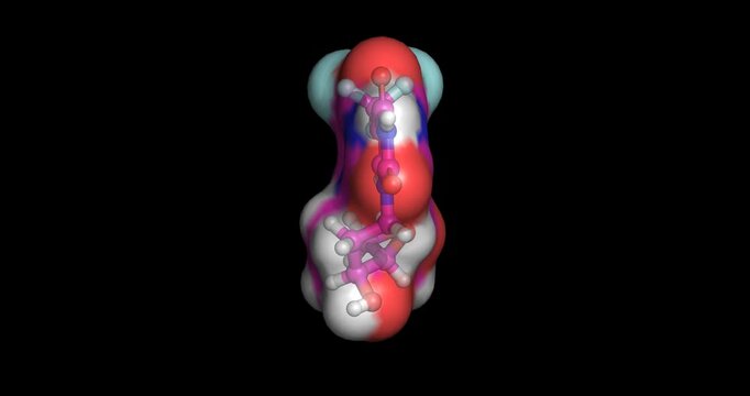 Trifluridine, thymidine kinase inhibitor for herpes simplex keratitis, 3D molecule spinning, 4K