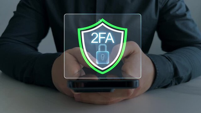 Secure 2FA authentication concept with verification, password protection and cybersecurity technology. Safe digital login access for online accounts, privacy and data security.