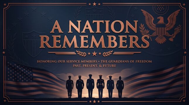 Veterans Day (USA Memorial silhouettes remembering fallen heroes with patriotic text banner