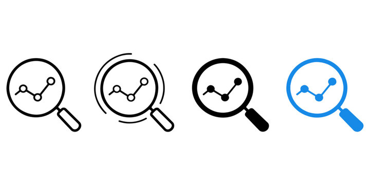 Vector illustration of an abstract background featuring a set of funny cartoon monsters and a round magnifying glass web icon symbol for business search concept