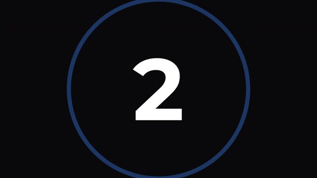 Digital Countdown Timer Display Showing Number 2 in Dark Background with Circular Blue Outline, Technology Concept, Front View