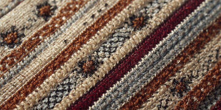Textured ethnic embroidery featuring rhombus needlework and threadbare design