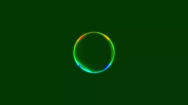 Rotating neon waveform circle with colorful audio frequencies, futuristic sound visualization and digital equalizer animation on dark green screen background. 4k