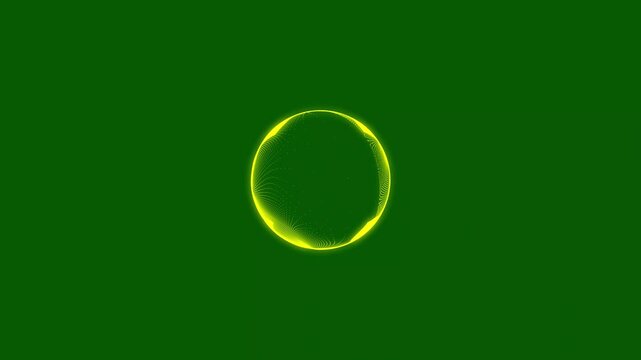 Yollow circular frequency spectrum featuring rotating audio waves, neon equalizer motion and dynamic sound visualization on deep green screen background. 4k