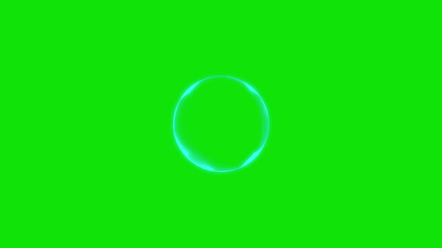 Cyan wave audio waveform ring animation with futuristic technology aesthetics, reactive music frequencies and vibrant circular spectrum effects on green screen background 4K.