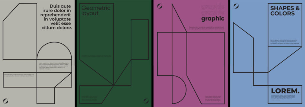 Simple geometric posters with line forms. Minimalist vector templates. 