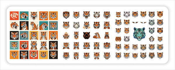 Tiger bundle web icon Collection Roaring Tiger Mascots, Logos, Paw Prints and Wild Cat Symbols © Azad