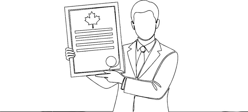 Businessman holding important document with official seal.