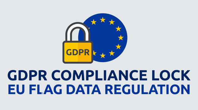 GDPR Compliance Lock and EU Flag Data Regulation