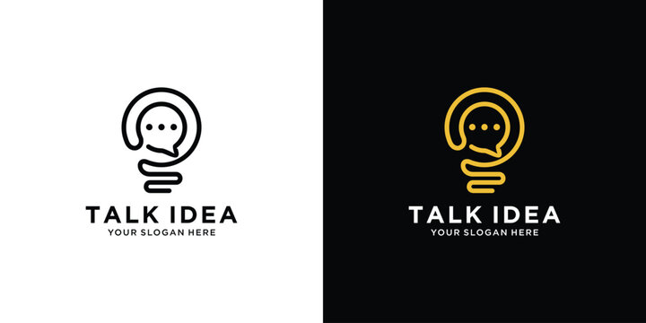 Lightbulb speech bubble logo for talk and idea generation.