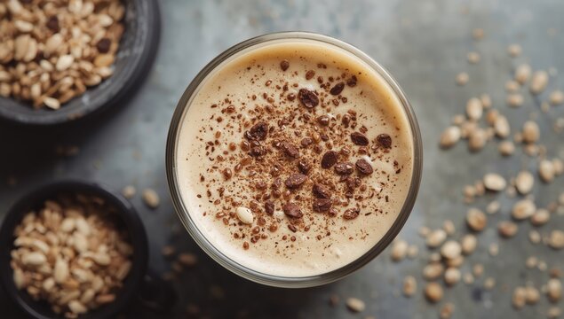 Homemade creamy latte with roasted multigrain protein smoothie goodness