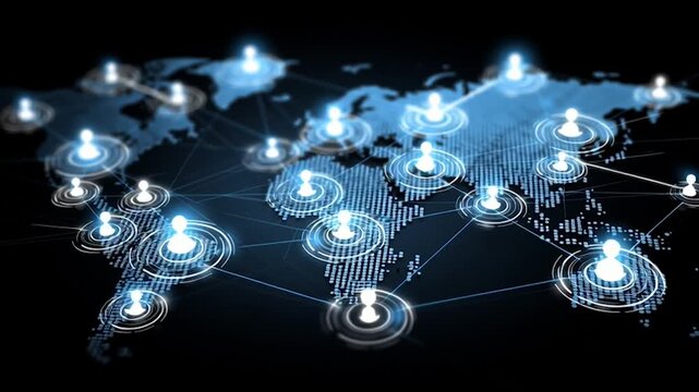 abstract professional business team people innovation connection of line from nail node to node on map background , networking concept	innovative cyber security network, using interconnected nodes 