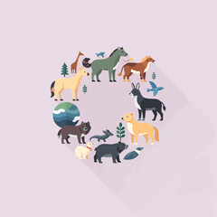Obraz premium A colorful illustration of various animals arranged in a circular composition