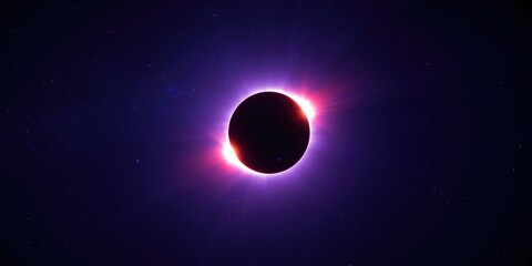 Fototapeta premium Total solar eclipse showcasing glowing solar flares in a night sky