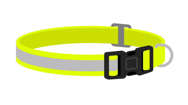 Bright Yellow Dog Collar with Reflective Strip and Black Buckle