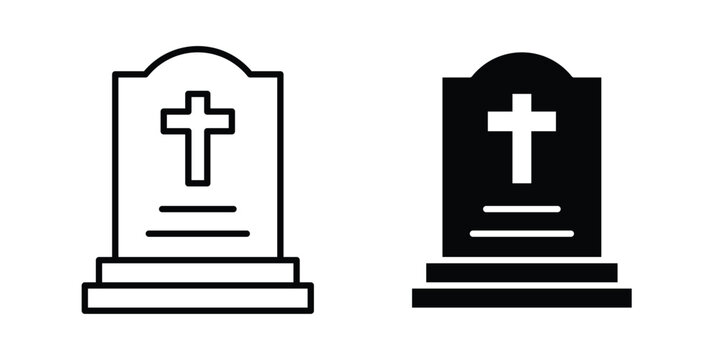 Tombstone icon. Editable line vector element set
