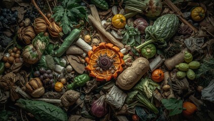Obraz premium Organic waste examples with vegetable fruit and plant food waste