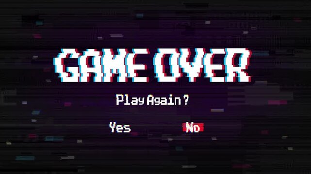 Game over background, glitch pixels device screen.Pixel Game Over, 8-bit Pixel Game Over.	