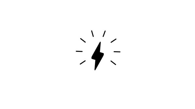 Minimalist black lightning bolt animation with dash lines on isolated white background
