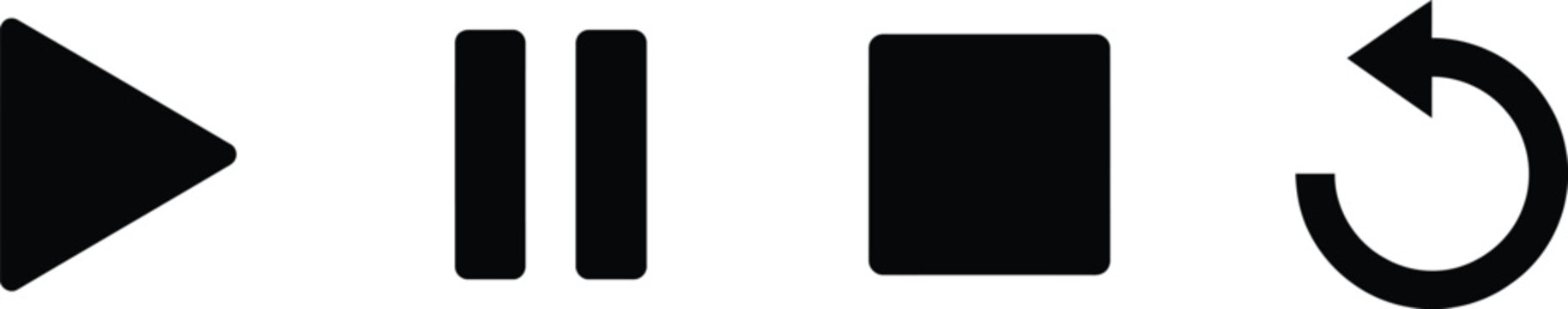 Black media player control icons including play pause stop and repeat symbols for digital interface